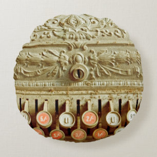 Vintage cash register,  covered in dust and cobweb round cushion