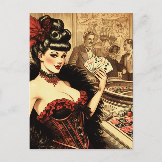 Vintage Casino Girl Postcard (Front)