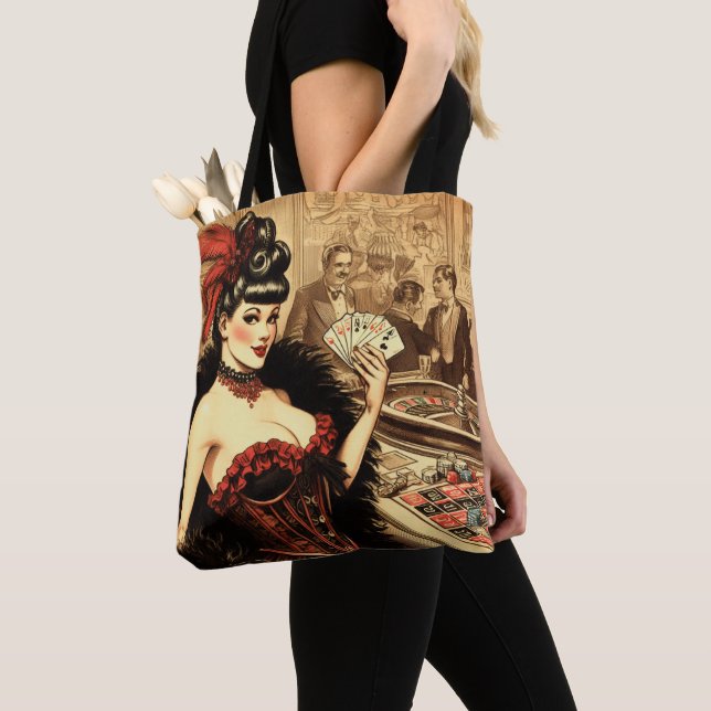 Vintage Casino Girl Tote Bag (Close Up)