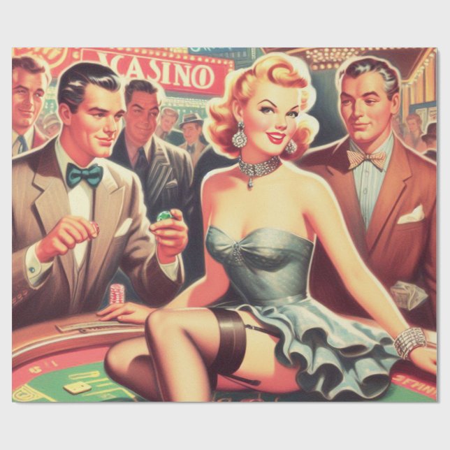 Vintage Casino Illustration Wrapping Paper (Flat)