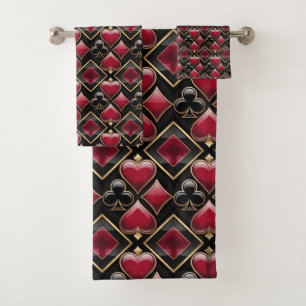 Vintage Casino‑Style Playing Card Symbols Retro Bath Towel Set