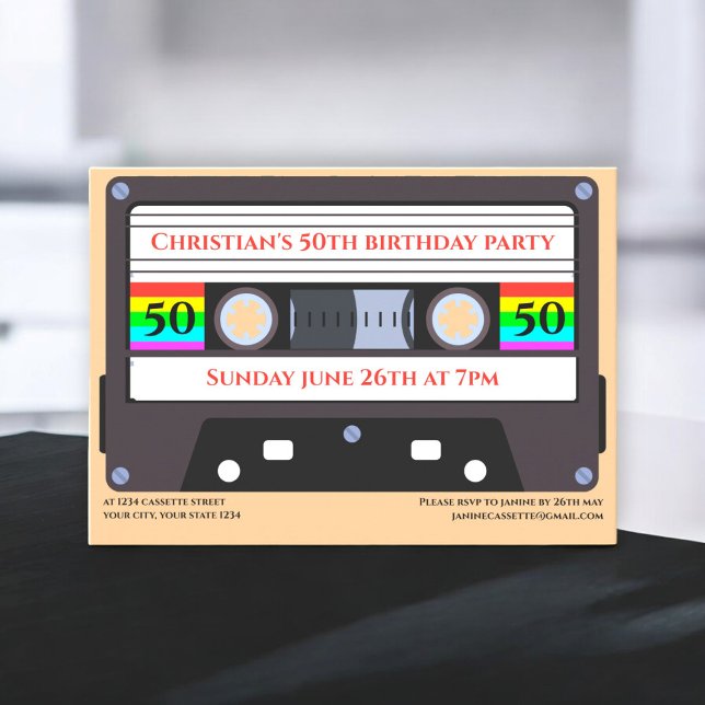 Vintage cassette birthday  invitation (vintage cassette birthday invitation fully editable so you can add any age )