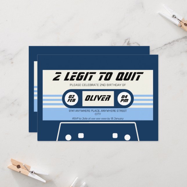 Vintage cassette boy second birthday  invitation (Front/Back In Situ)