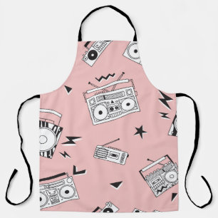 Vintage cassette players: retro pattern. apron