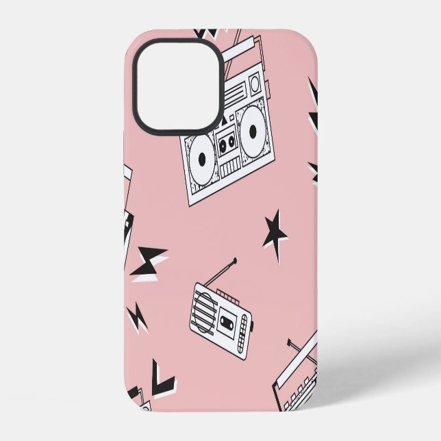 Vintage cassette players: retro pattern. iPhone case (Back)