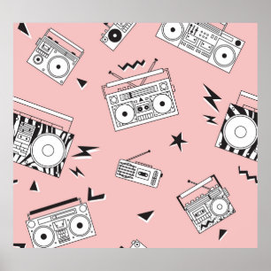 Vintage cassette players: retro pattern. poster