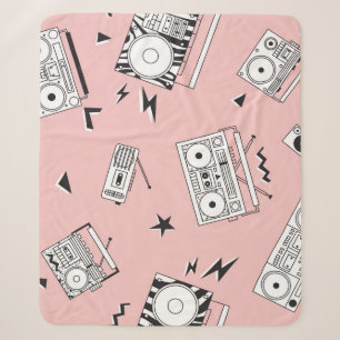 Vintage cassette players: retro pattern. sherpa blanket