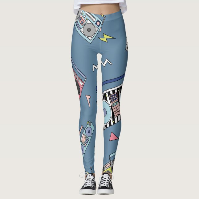 Vintage Cassette Players: Retro Seamless Art Leggings (Front)