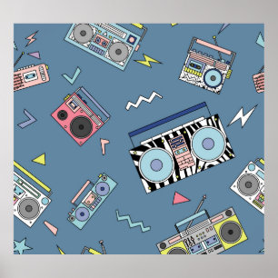 Vintage Cassette Players: Retro Seamless Art Poster