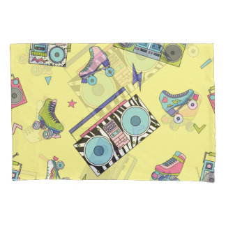 Vintage cassette, roller skates: retro pillowcase