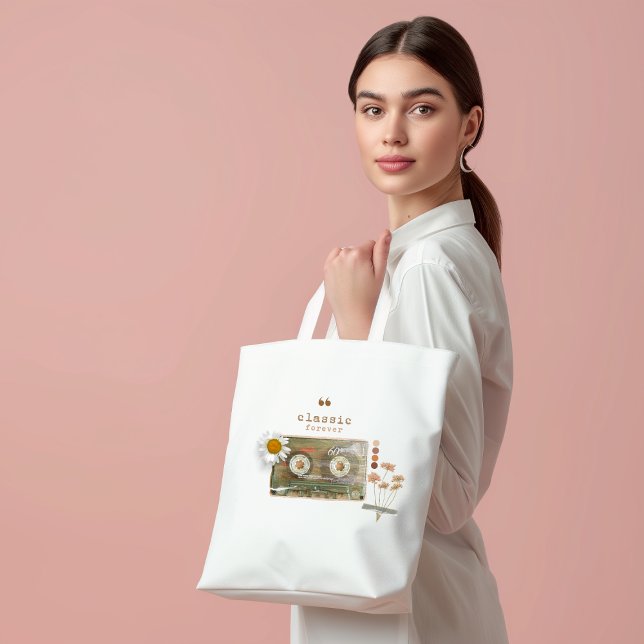 Vintage Cassette Tape and Flowers Tote Bag (Creator Uploaded)