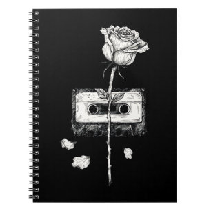Vintage Cassette Tape Blooming Rose Aesthetic Notebook