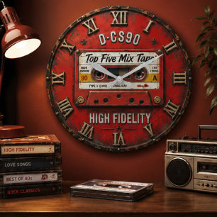 Vintage Cassette Tape Retro 80s 90s Music Decor Large Clock