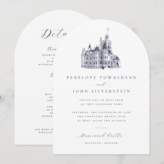 Vintage Castle Double Sided Arch Wedding Invitation (Front/Back)