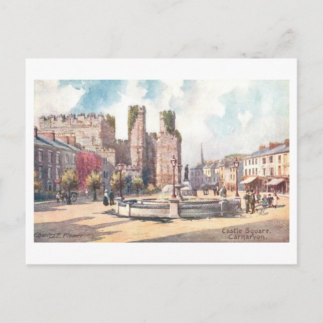 Vintage Castle Square in Carnarvon Postcard (Front)