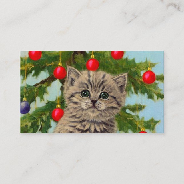 Vintage Cat and Christmas Tree Enclosure Card (Front)