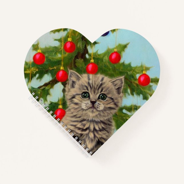 Vintage Cat and Christmas Tree Notebook (Front)