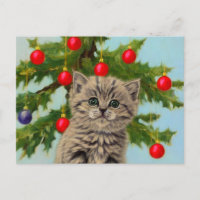 Vintage Cat and Christmas Tree