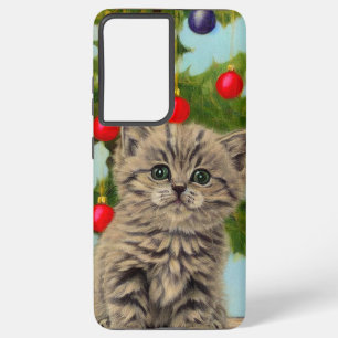 Vintage Cat and Christmas Tree Samsung Galaxy Case