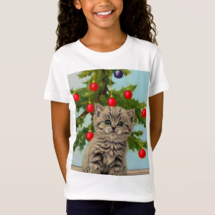 Vintage Cat and Christmas Tree T-Shirt