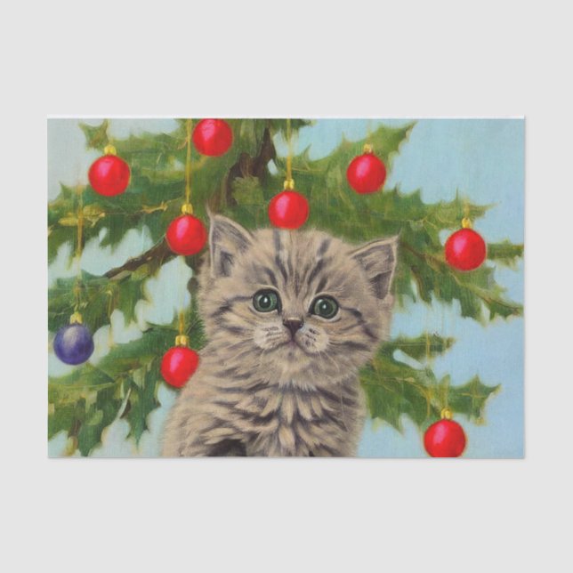 Vintage Cat and Christmas Tree Tissue Paper (Front)