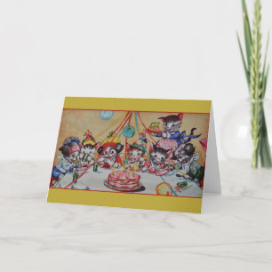 Vintage Cat And Dog Birthday Party Birthday Card