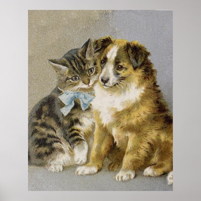 Vintage cat and dog intimate friendship poster (Front)