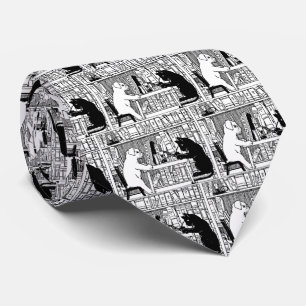 Vintage Cat and Dog Library Bookish Literary Tie