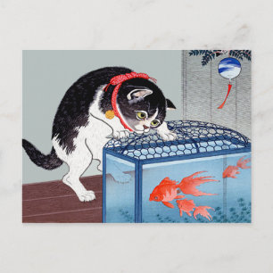 Vintage Cat and Goldfish Art Postcard