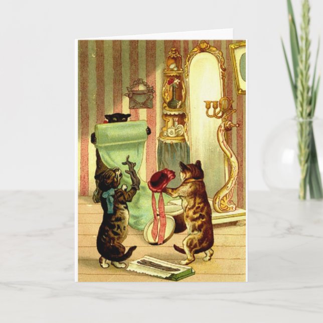Vintage Cat And Kitten Dress Up Note Card (Front)