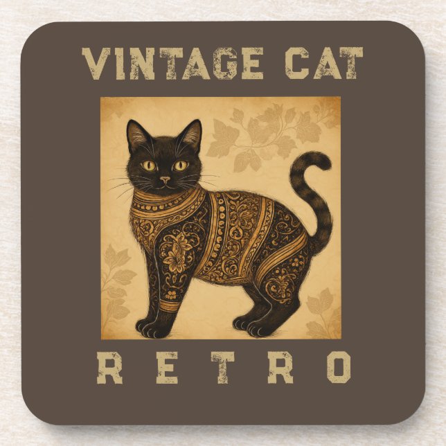 Vintage Cat, Antique Cat,and Motif Pattern  Coaster (Front)