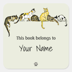 Vintage Cat Art Bookplate Sticker