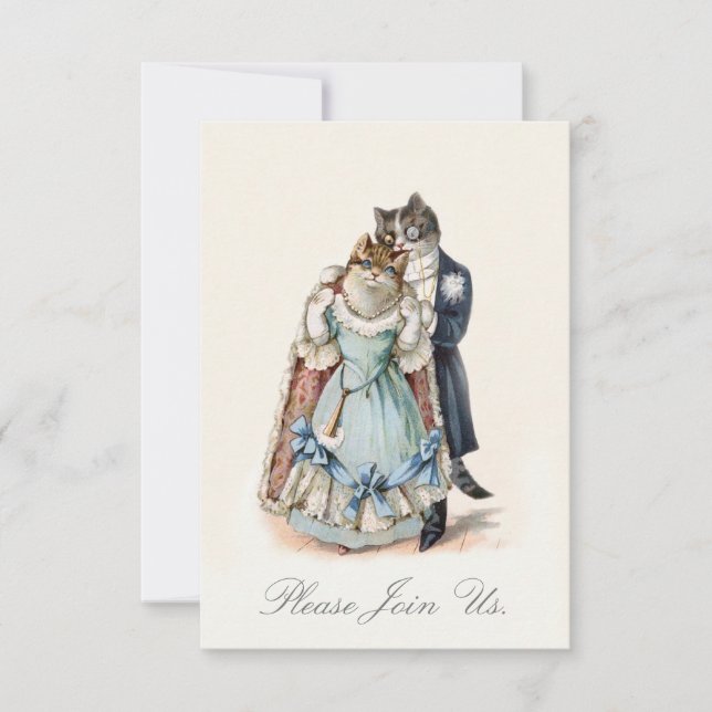 Vintage Cat Art Wedding Anniversary Invite (Front)