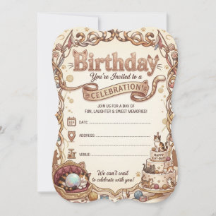 Vintage Cat Birthday Party Invitation