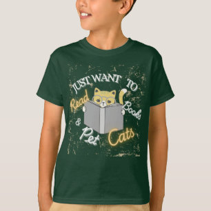 Vintage Cat & Books Reading Quote T-Shirt