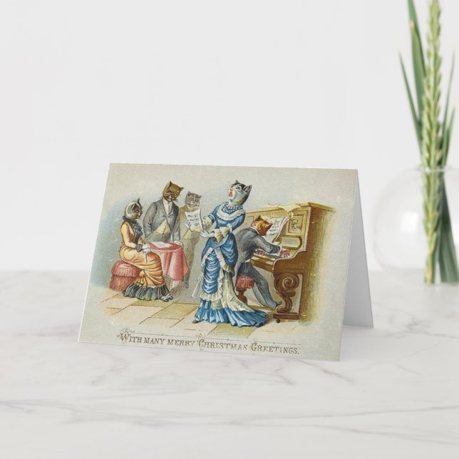 Vintage Cat Christmas Greeting Card (Front)