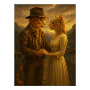 Vintage Cat Couple Portrait - Classic Romance Poster