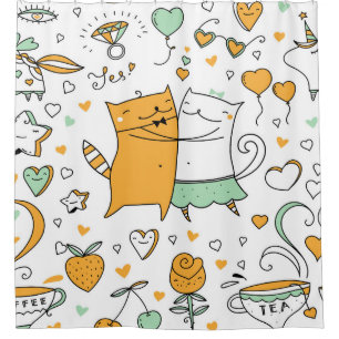 Vintage cat couple: seamless icons. shower curtain