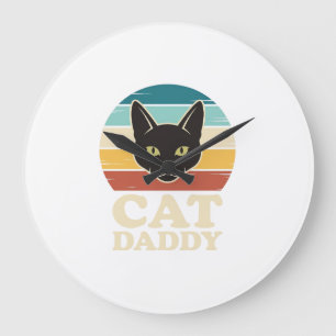 Vintage Cat Daddy Black Cat Retro Sunset Shirt Des Large Clock
