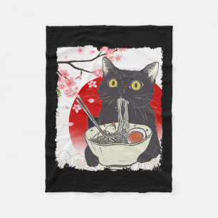 Vintage Cat Eating Ramen Funny Japanese Cat Noodle Fleece Blanket