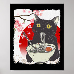 Vintage Cat Eating Ramen Funny Japanese Cat Noodle Poster