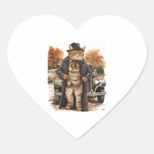 Vintage Cat Elegance Heart Sticker