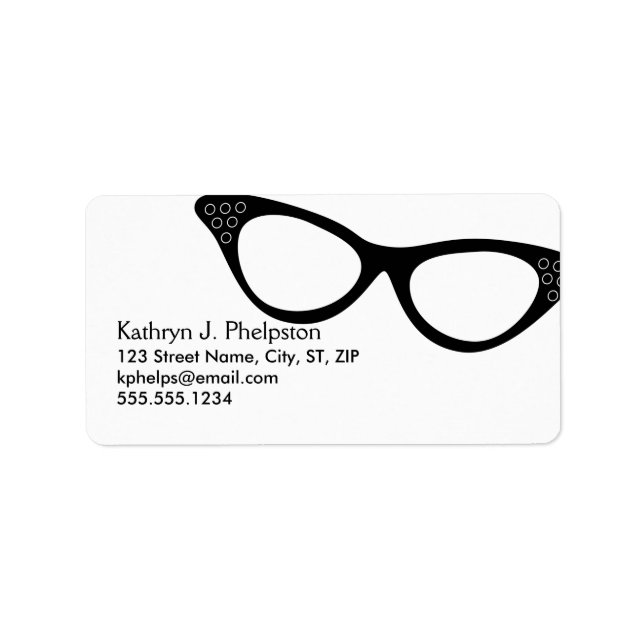 Vintage Cat-eyes Black Glasses Address Label (Front)