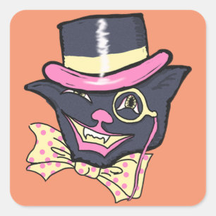 Vintage Cat Halloween Square Stickers