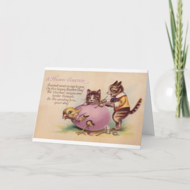 Vintage Cat Happy Easter Greeting Card (Front)