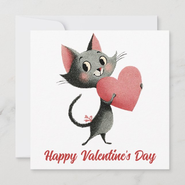 Vintage Cat & Heart Valentine`s Day Card (Front)