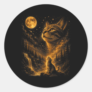Vintage Cat Howling At The Moon Meme 90s Cats Classic Round Sticker