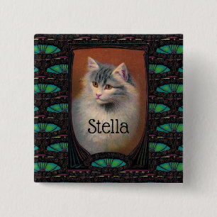 Vintage cat illustration art nouveau elegant 15 cm square badge