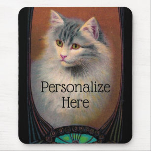 Vintage cat illustration art nouveau elegant mouse pad