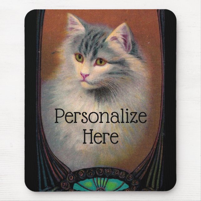 Vintage cat illustration art nouveau elegant  mouse pad (Front)